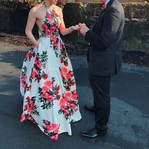White Pink and Red Floral Jovani Prom Dress